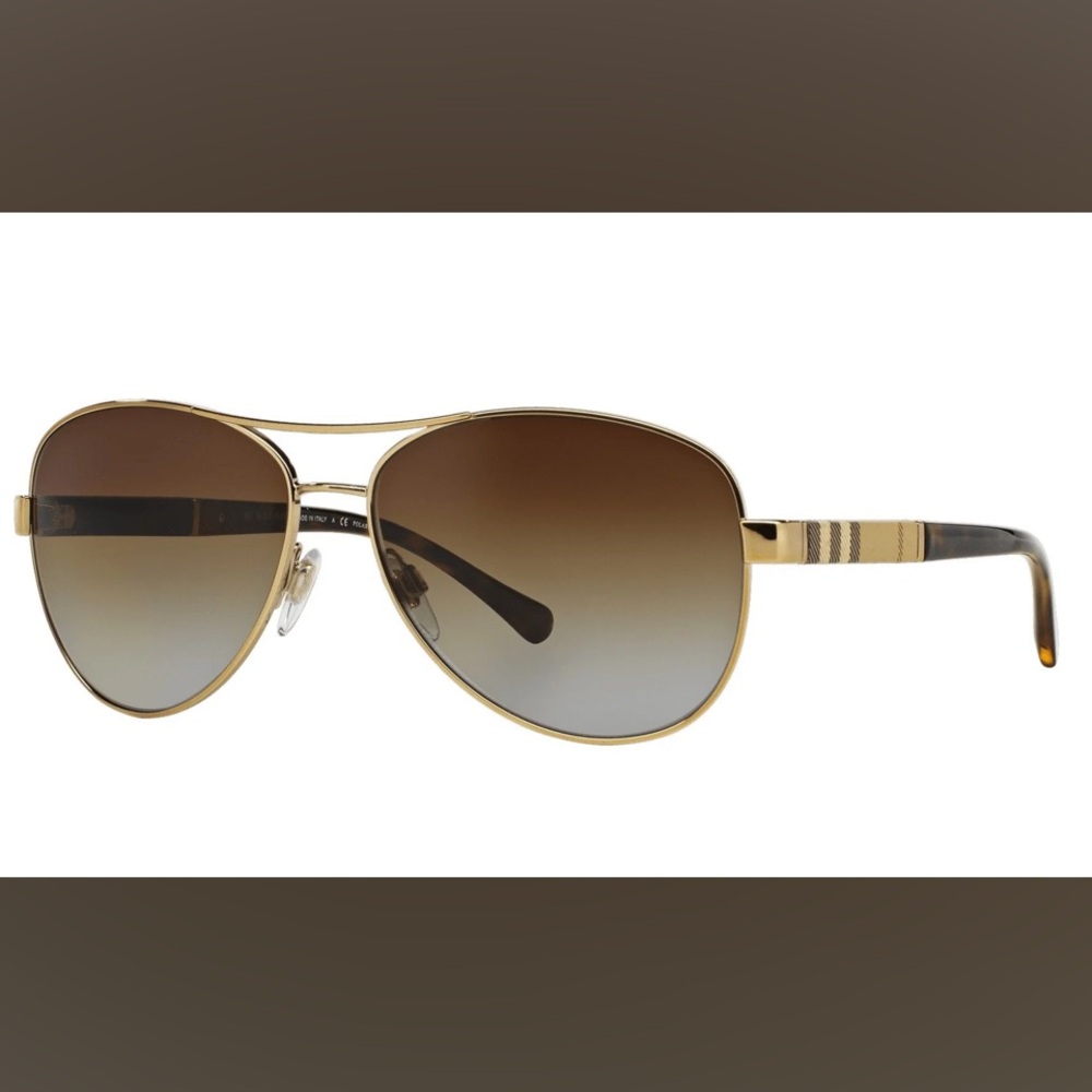 Burberry Brown and Gold Aviator Sunglasses - Picture 3 of 11